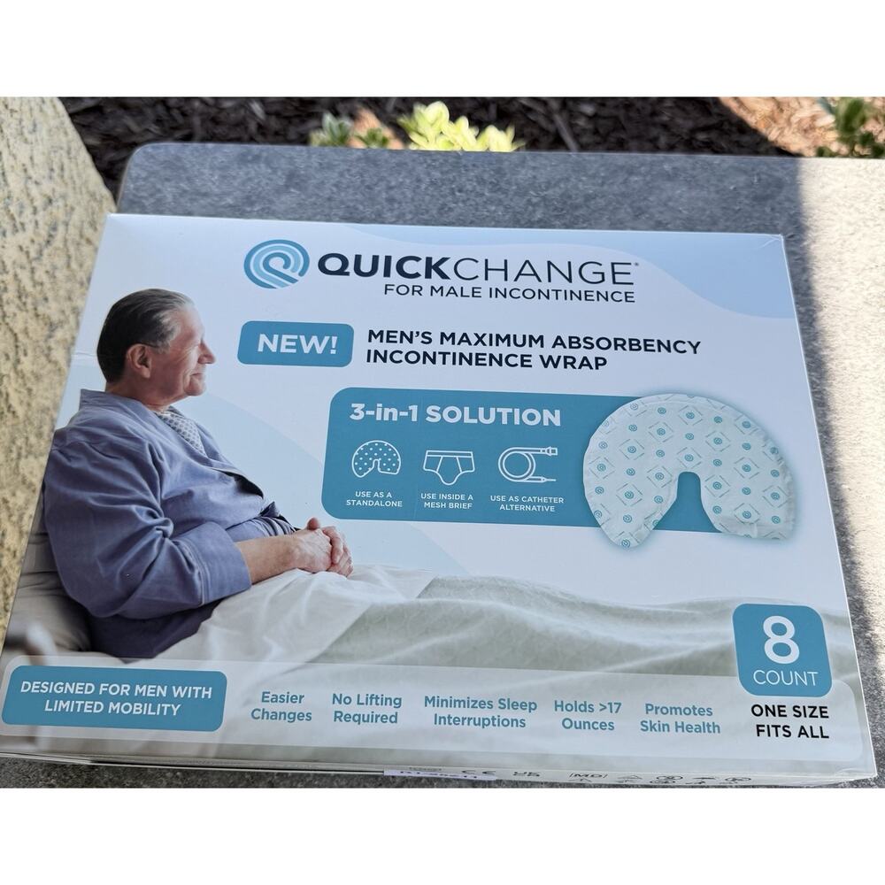 QuickChange Male Incontinence Wrap Maximum Absorbency One Size 8 Count Sealed